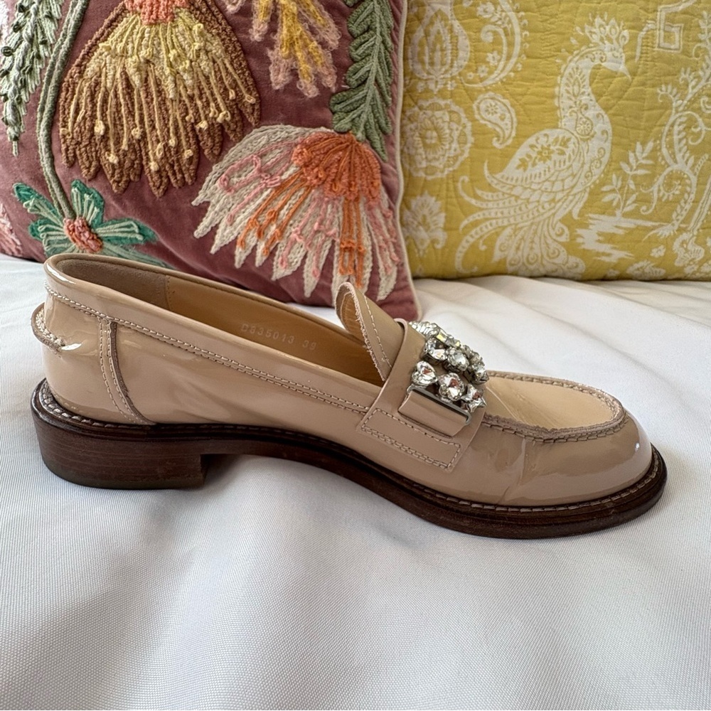 AGL Italian Lola Strass Mixed Crystal Loafers Size 39 Rhinestone Trim Beige Nude - Picture 7 of 13